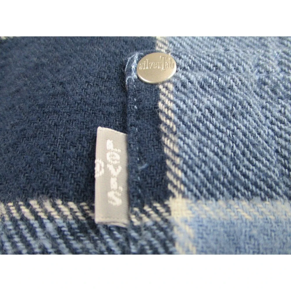 Levis SilverTab Shirt Mens Small Blue Plaid Flannel Oversized Button Down Pocket
